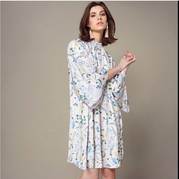 Anna Glover x H&M Cream Dress Floral Design Tunic Flowy Casual Formal Summer - Picture 4 of 10